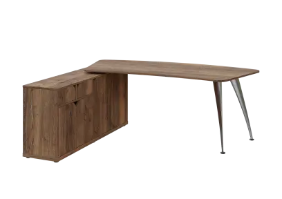 KUZR 18-20 L stůl rohový, provedení levé, úložný prostor, chromová podnož, dub halifax cínový