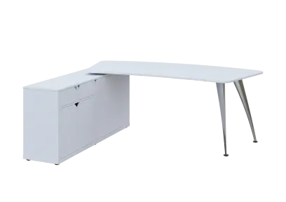 KUZR 18-20 L stůl rohový, provedení levé, úložný prostor, chromová podnož, bílá sněžná
