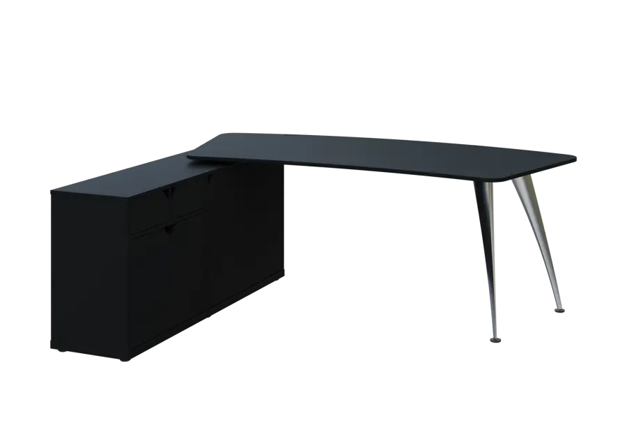 KUZR 18-20 L stůl rohový, provedení levé, úložný prostor, chromová podnož, černá