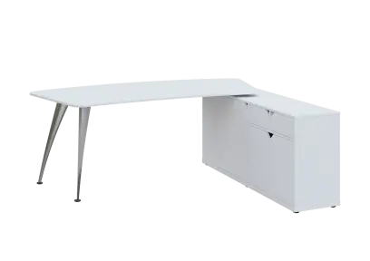 KUZR 18-20 P stůl rohový, provedení pravé, úložný prostor, chromová podnož, bílá