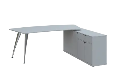 KUZR 18-20 P stůl rohový, provedení pravé, úložný prostor, chromová podnož, šedá