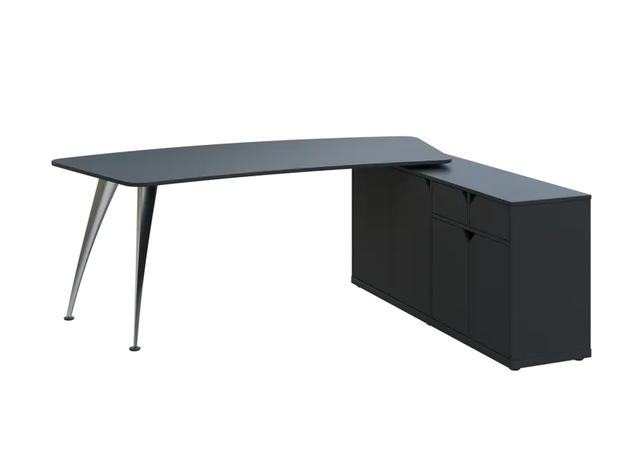 KUZR 18-20 P stůl rohový, provedení pravé, úložný prostor, chromová podnož, antracit