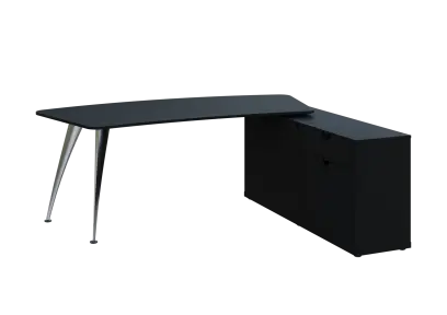 KUZR 18-20 P stůl rohový, provedení pravé, úložný prostor, chromová podnož, černá