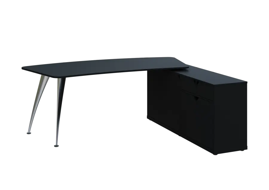 KUZR 18-20 P stůl rohový, provedení pravé, úložný prostor, chromová podnož, černá