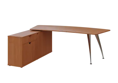 KUZR 18-22 L stůl rohový, provedení levé, úložný prostor, chromová podnož, olše jantar