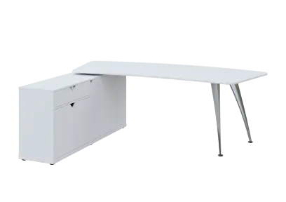 KUZR 18-22 L stůl rohový, provedení levé, úložný prostor, chromová podnož, bílá