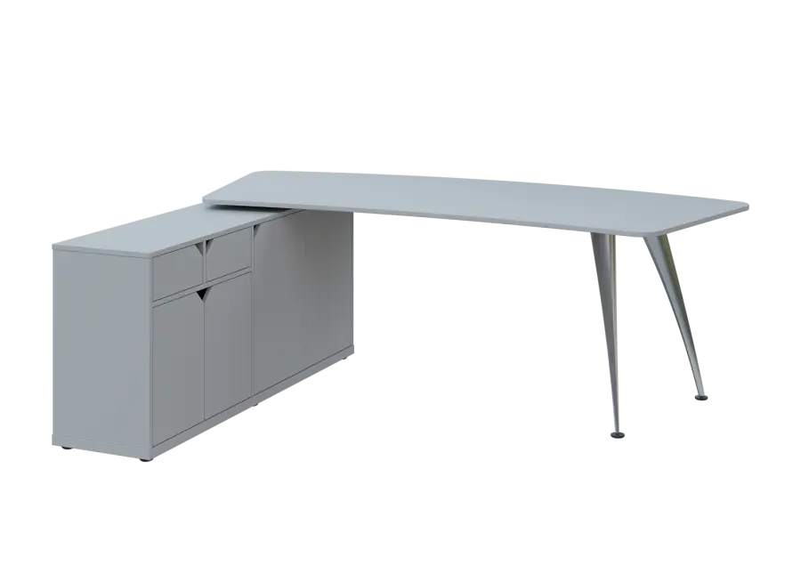 KUZR 18-22 L stůl rohový, provedení levé, úložný prostor, chromová podnož, šedá