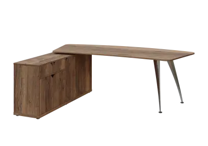 KUZR 18-22 L stůl rohový, provedení levé, úložný prostor, chromová podnož, dub halifax cínový