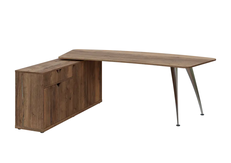 KUZR 18-22 L stůl rohový, provedení levé, úložný prostor, chromová podnož, dub halifax cínový