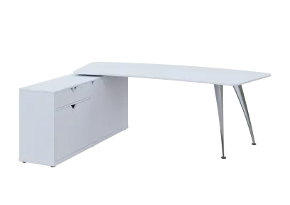 KUZR 18-22 L stůl rohový, provedení levé, úložný prostor, chromová podnož, bílá sněžná