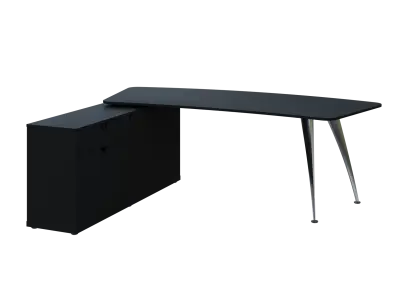 KUZR 18-22 L stůl rohový, provedení levé, úložný prostor, chromová podnož, černá