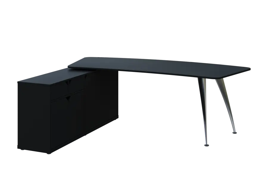KUZR 18-22 L stůl rohový, provedení levé, úložný prostor, chromová podnož, černá