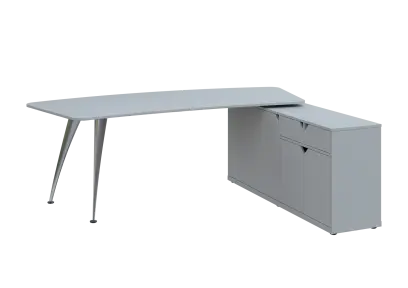 KUZR 18-22 P stůl rohový, provedení pravé, úložný prostor, chromová podnož, šedá