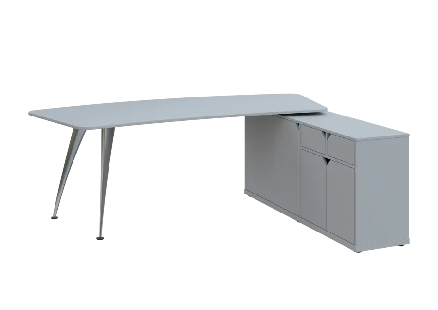 KUZR 18-22 P stůl rohový, provedení pravé, úložný prostor, chromová podnož, šedá