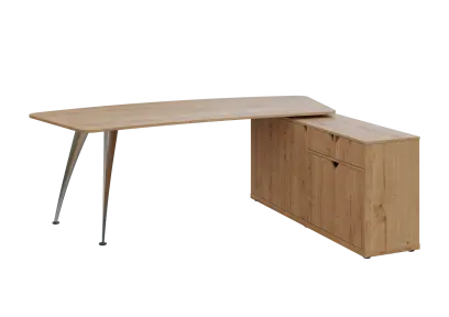 KUZR 18-22 P stůl rohový, provedení pravé, úložný prostor, chromová podnož, dub lite