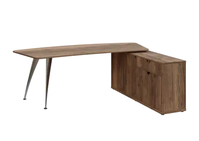 KUZR 18-22 P stůl rohový, provedení pravé, úložný prostor, chromová podnož, dub halifax cínový