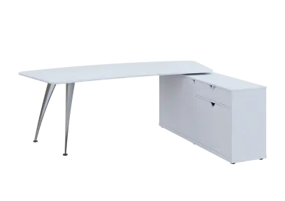 KUZR 18-22 P stůl rohový, provedení pravé, úložný prostor, chromová podnož, bílá sněžná
