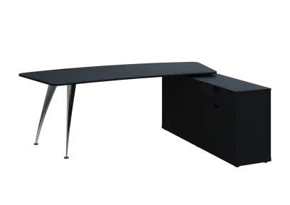 KUZR 18-22 P stůl rohový, provedení pravé, úložný prostor, chromová podnož, černá