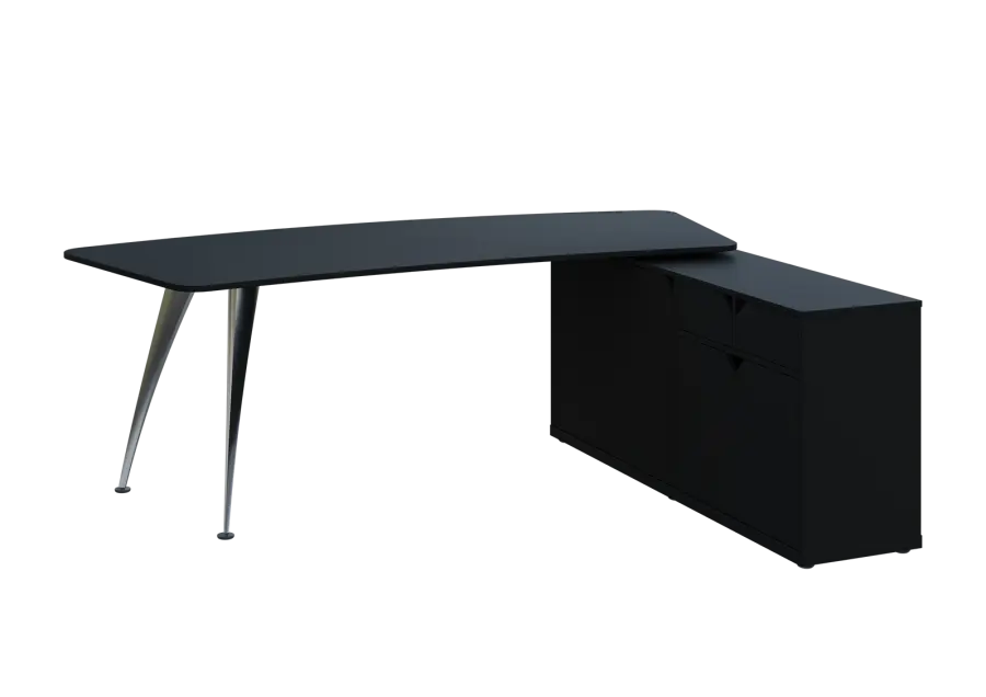 KUZR 18-22 P stůl rohový, provedení pravé, úložný prostor, chromová podnož, černá