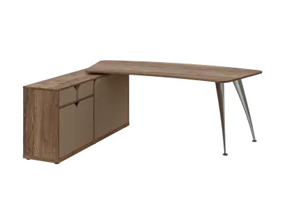 KUZR 18-20 L stůl rohový, provedení levé, úložný prostor, chromová podnož, dub halifax cínový/latte