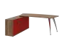 KUZR 18-20 L stůl rohový, provedení levé, úložný prostor, chromová podnož, dub halifax cínový/červená