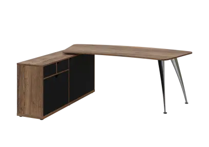 KUZR 18-20 L stůl rohový, provedení levé, úložný prostor, chromová podnož, dub halifax cínový/černá
