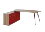 KUZR 18-20 L stůl rohový, provedení levé, úložný prostor, chromová podnož, dub bardolino/červená