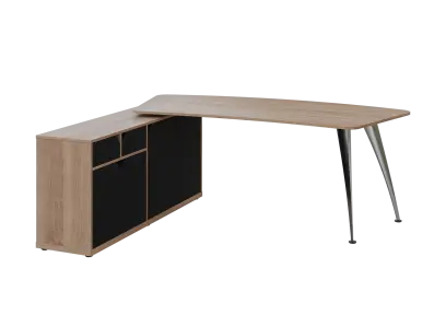 KUZR 18-20 L stůl rohový, provedení levé, úložný prostor, chromová podnož, dub bardolino/černá