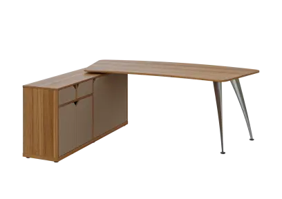 KUZR 18-20 L stůl rohový, provedení levé, úložný prostor, chromová podnož, ořech světlý/latte