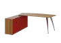 KUZR 18-20 L stůl rohový, provedení levé, úložný prostor, chromová podnož, ořech světlý/červená