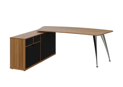 KUZR 18-20 L stůl rohový, provedení levé, úložný prostor, chromová podnož, ořech světlý/černá