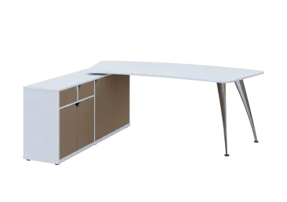 KUZR 18-20 L stůl rohový, provedení levé, úložný prostor, chromová podnož, bílá sněžná/latte