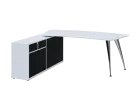 KUZR 18-20 L stůl rohový, provedení levé, úložný prostor, chromová podnož, bílá sněžná/černá