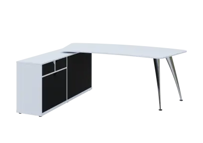 KUZR 18-20 L stůl rohový, provedení levé, úložný prostor, chromová podnož, bílá sněžná/černá