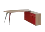 KUZR 18-20 P stůl rohový, provedení pravé, úložný prostor, chromová podnož, dub bardolino/červená