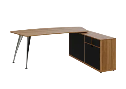KUZR 18-20 P stůl rohový, provedení pravé, úložný prostor, chromová podnož, ořech světlý/černá