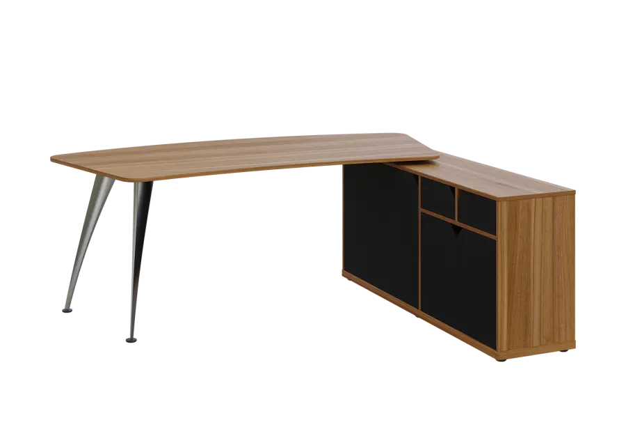 KUZR 18-20 P stůl rohový, provedení pravé, úložný prostor, chromová podnož, ořech světlý/černá