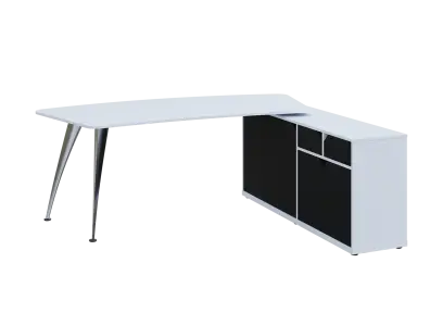KUZR 18-20 P stůl rohový, provedení pravé, úložný prostor, chromová podnož, bílá sněžná/černá