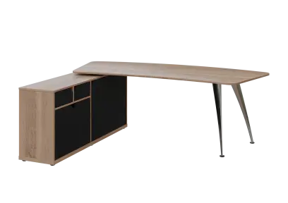 KUZR 18-22 L stůl rohový, provedení levé, úložný prostor, chromová podnož, dub bardolino/černá