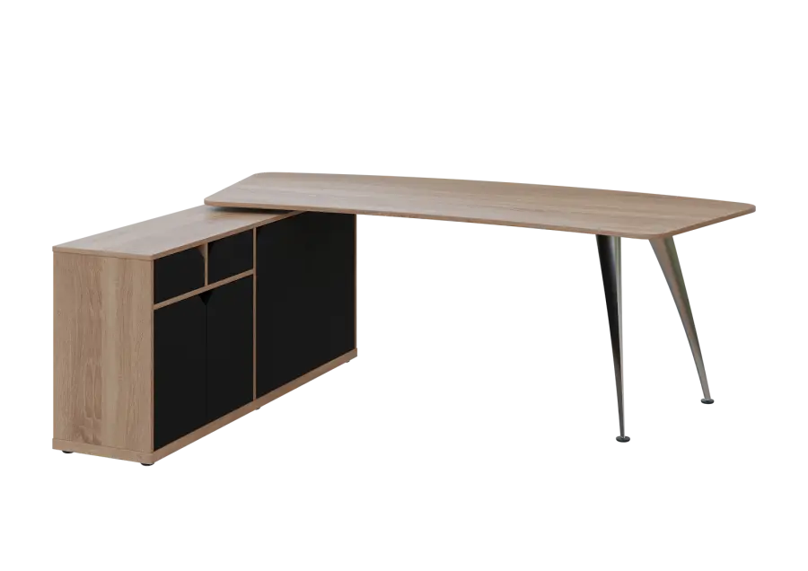 KUZR 18-22 L stůl rohový, provedení levé, úložný prostor, chromová podnož, dub bardolino/černá