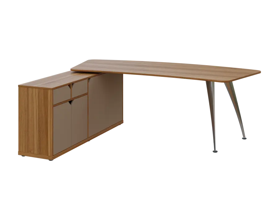 KUZR 18-22 L stůl rohový, provedení levé, úložný prostor, chromová podnož, ořech světlý/latte