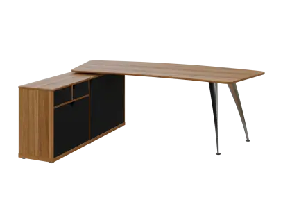 KUZR 18-22 L stůl rohový, provedení levé, úložný prostor, chromová podnož, ořech světlý/černá