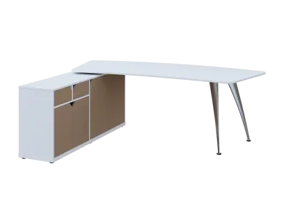 KUZR 18-22 L stůl rohový, provedení levé, úložný prostor, chromová podnož, bílá sněžná/latte