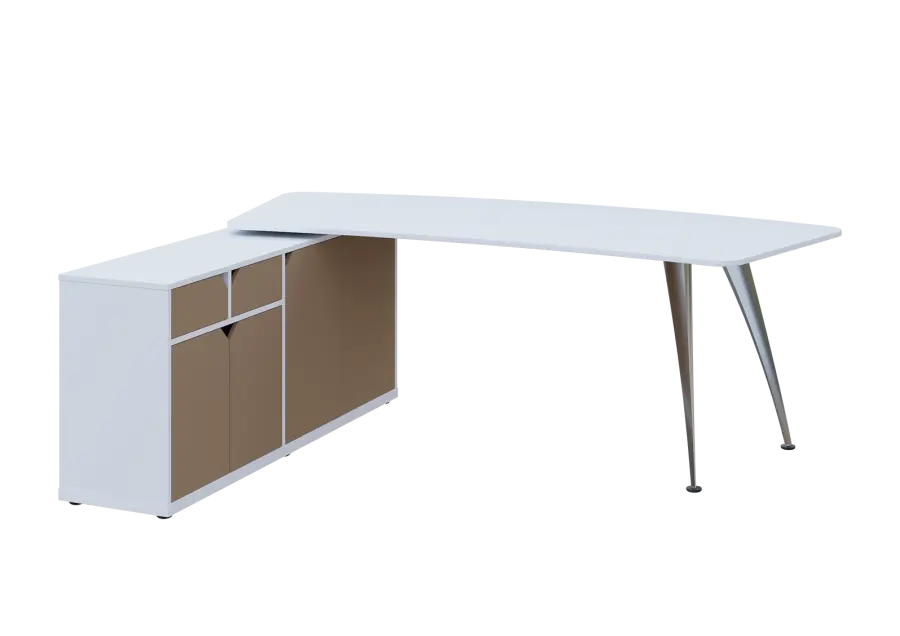 KUZR 18-22 L stůl rohový, provedení levé, úložný prostor, chromová podnož, bílá sněžná/latte