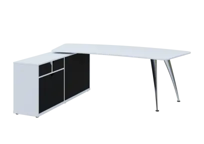 KUZR 18-22 L stůl rohový, provedení levé, úložný prostor, chromová podnož, bílá sněžná/černá