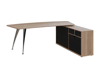 KUZR 18-22 P stůl rohový, provedení pravé, úložný prostor, chromová podnož, dub bardolino/černá