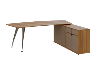 KUZR 18-22 P stůl rohový, provedení pravé, úložný prostor, chromová podnož,ořech světlý/latte