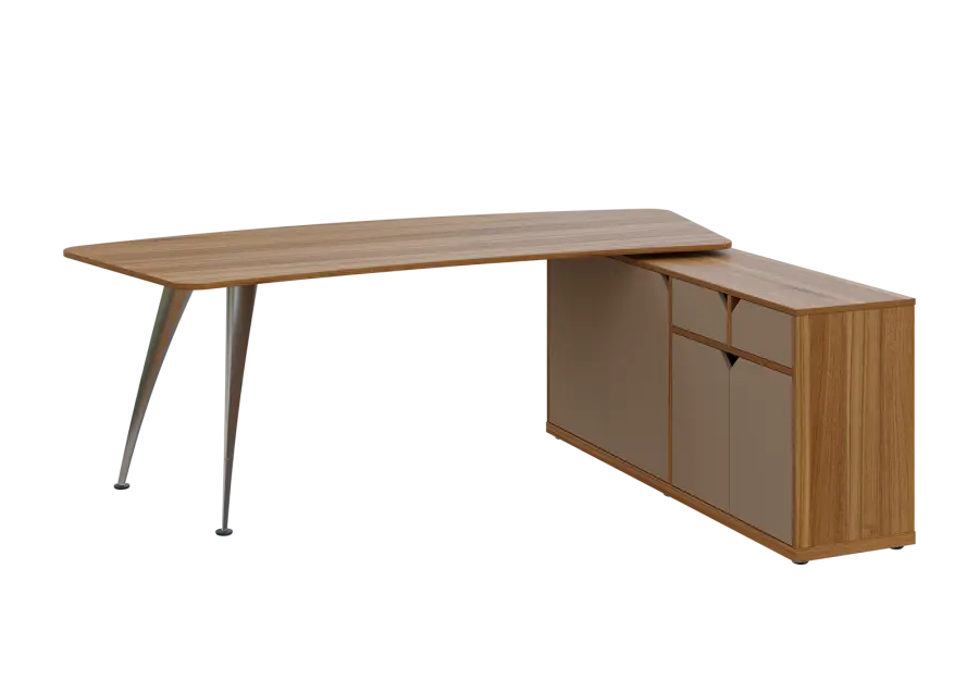 KUZR 18-22 P stůl rohový, provedení pravé, úložný prostor, chromová podnož,ořech světlý/latte