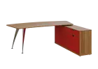KUZR 18-22 P stůl rohový, provedení pravé, úložný prostor, chromová podnož,ořech světlý/červená