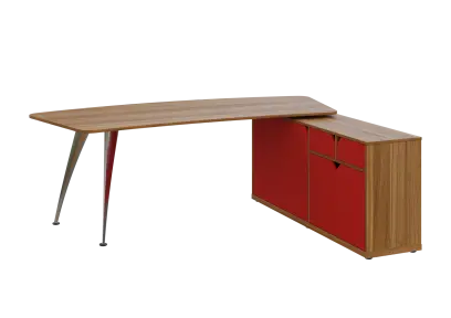KUZR 18-22 P stůl rohový, provedení pravé, úložný prostor, chromová podnož,ořech světlý/červená